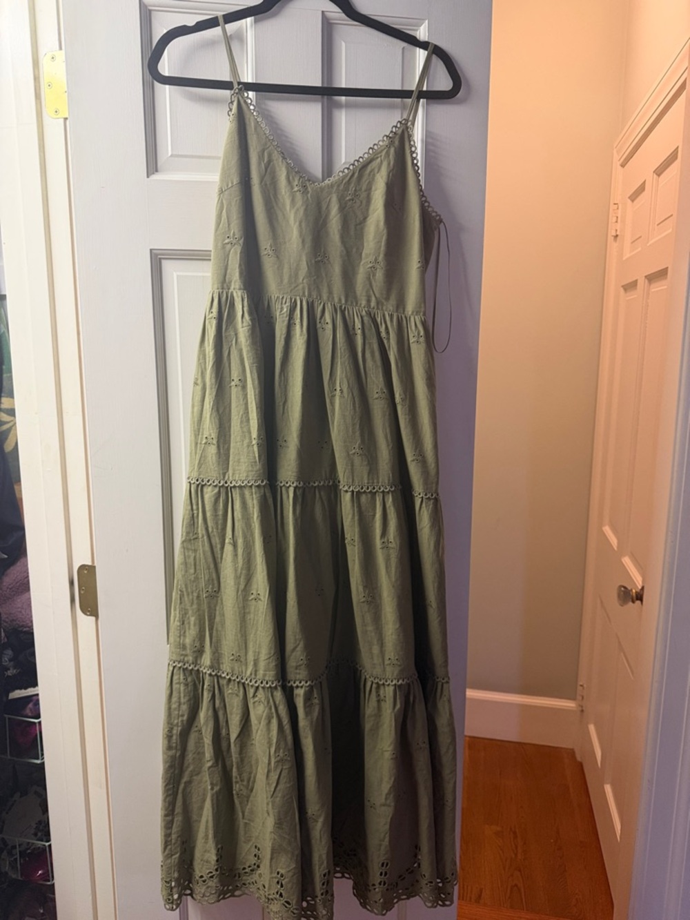 Caroline Constas Olive Green Eyelet Tiered Maxi Dress